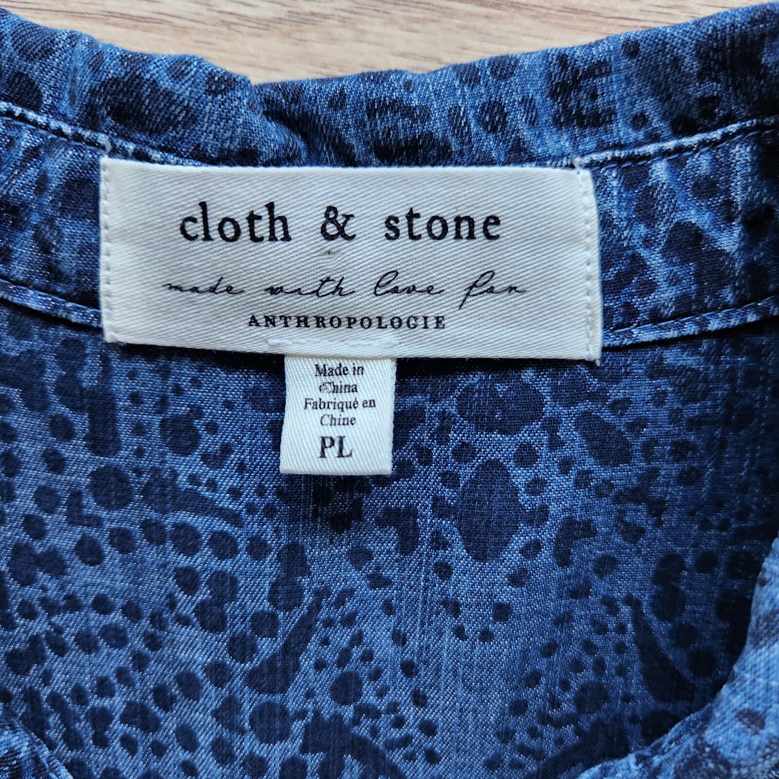 Cloth & Stone Anthropologie Blue Chambray Floral Shirt Dress Tie Waist Womens PL - Thumbnail 9