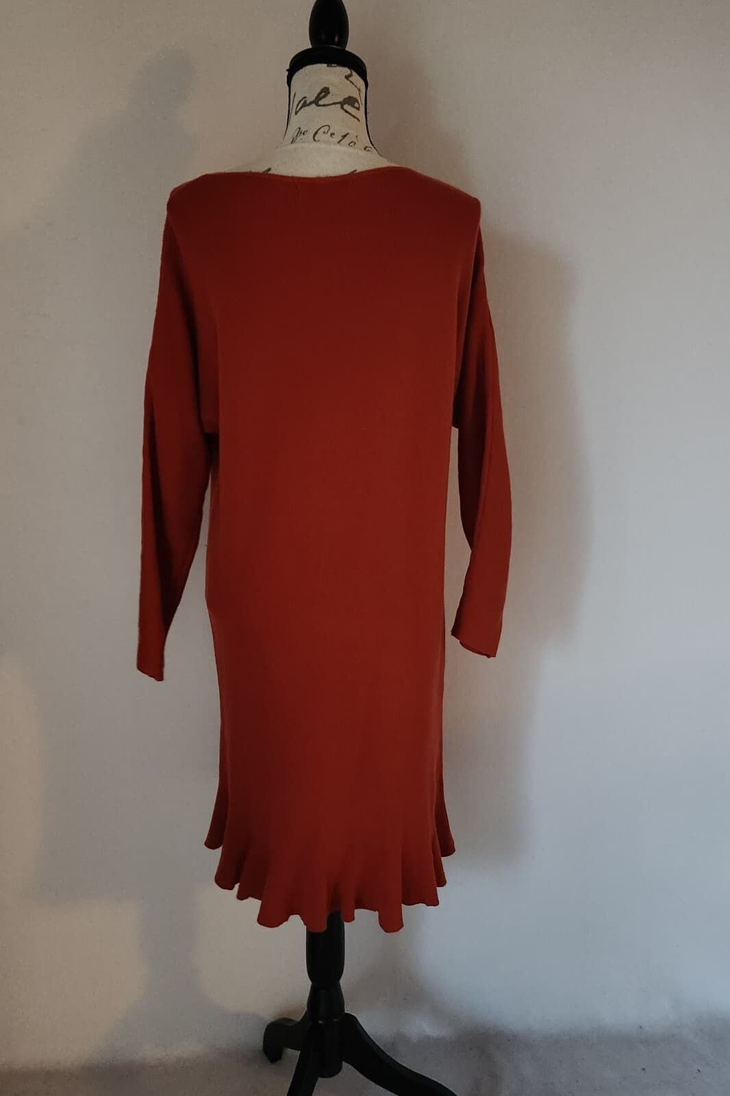 Meo Meli Ribbed Knit Ruffle Hem Midi Sweater Dress Long Sleeve Red One Size - Thumbnail 5