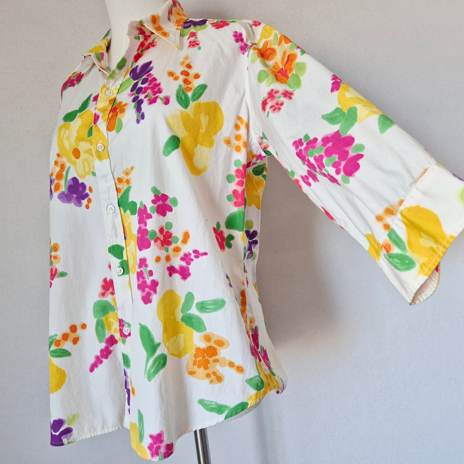 Ralph Lauren Black Label Floral Water Color Button-Up Shirt 3/4 Sleeve Bust 43" - Thumbnail 3