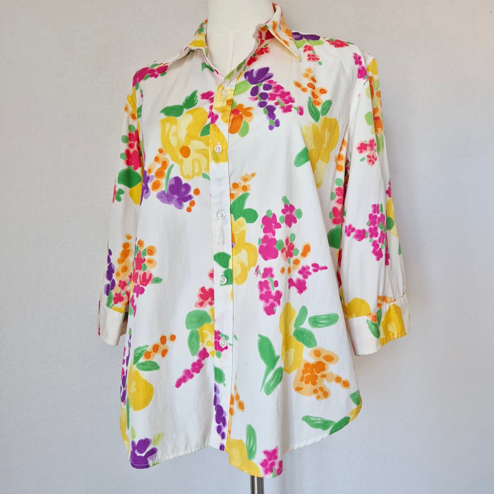 Ralph Lauren Black Label Floral Water Color Button-Up Shirt 3/4 Sleeve Bust 43" - Thumbnail 2