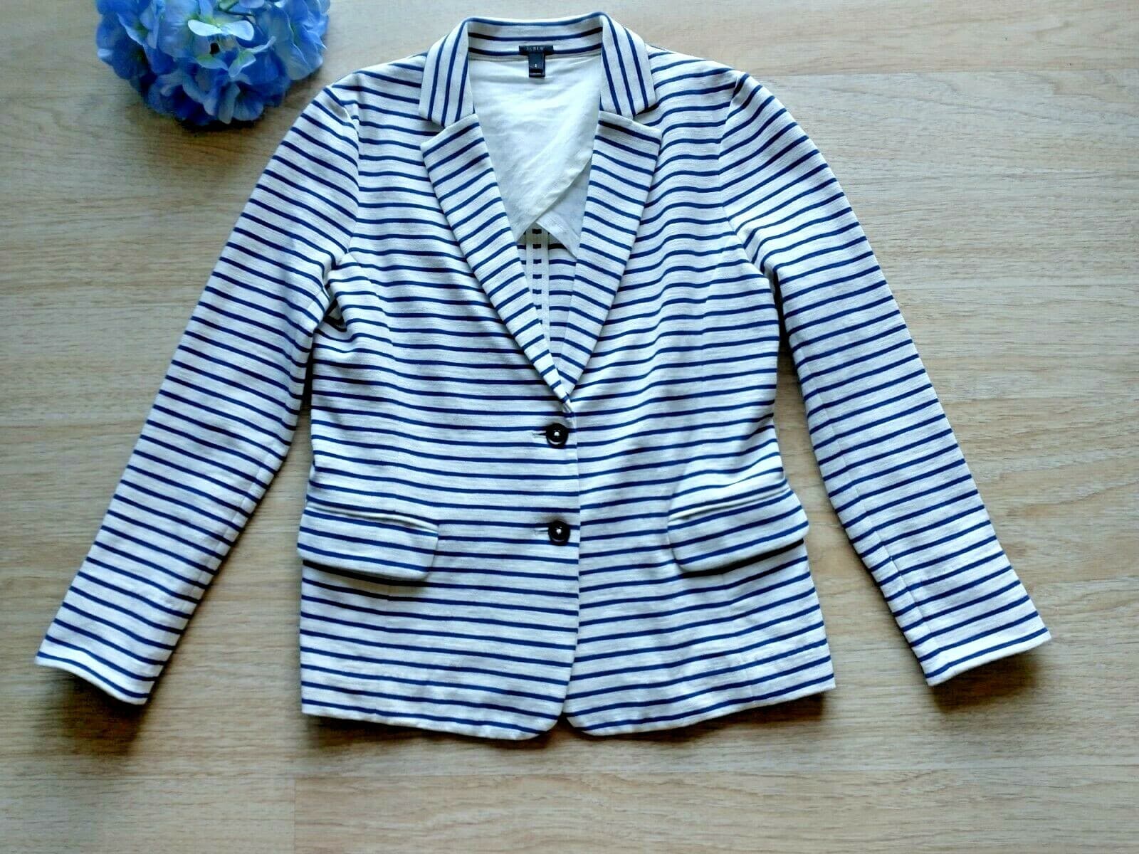 J.Crew Maritime Cotton Blend Knit Blazer Button Blue White Prep Stripe Sz.S - Thumbnail 3