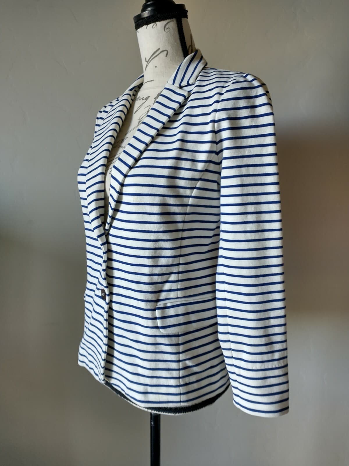 J.Crew Maritime Cotton Blend Knit Blazer Button Blue White Prep Stripe Sz.S - Thumbnail 5