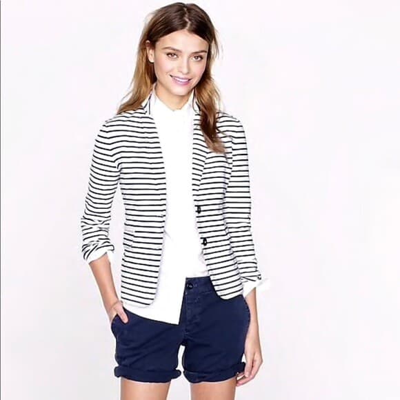J.Crew Maritime Cotton Blend Knit Blazer Button Blue White Prep Stripe Sz.S - Thumbnail 7