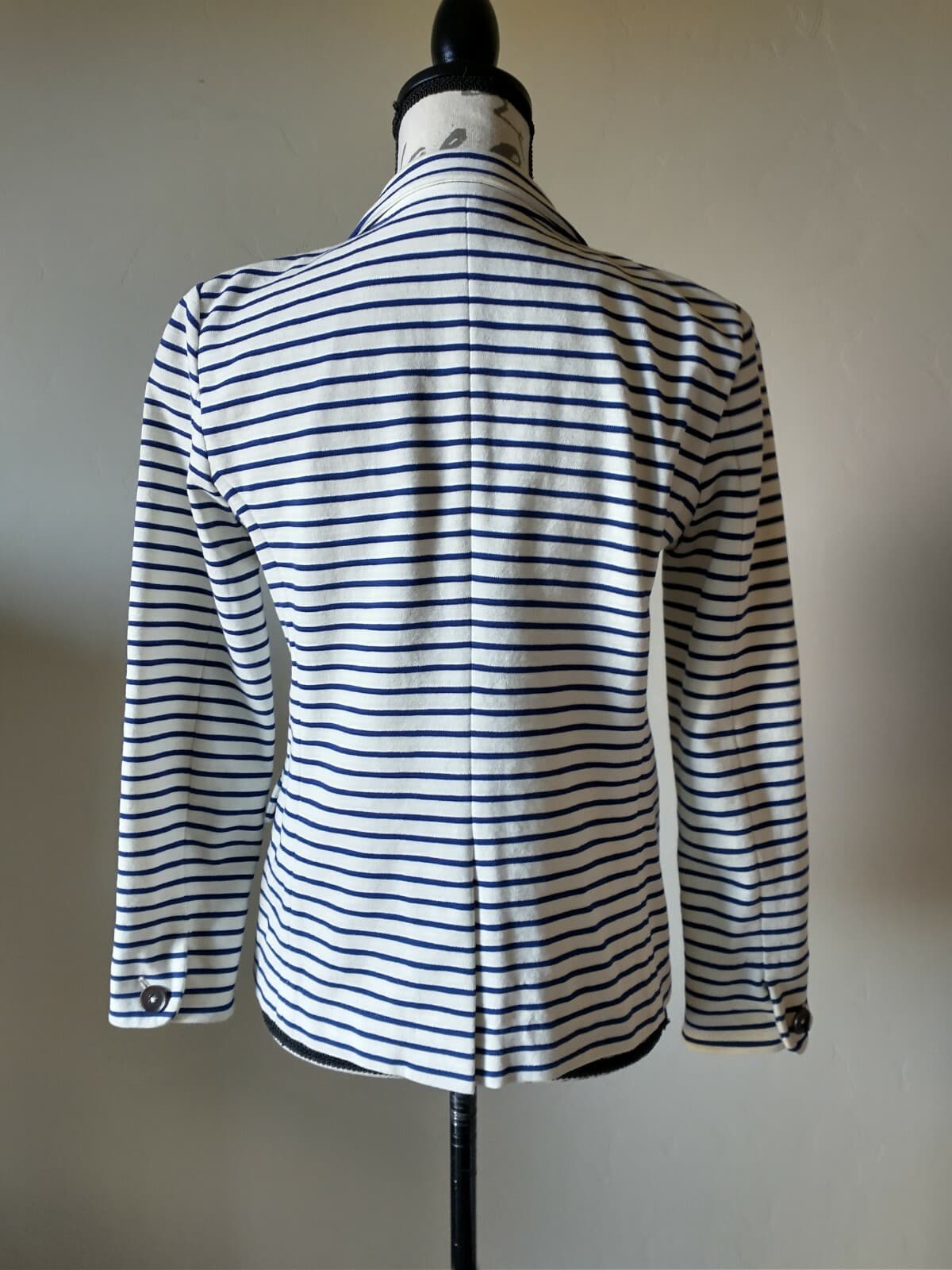 J.Crew Maritime Cotton Blend Knit Blazer Button Blue White Prep Stripe Sz.S - Thumbnail 8