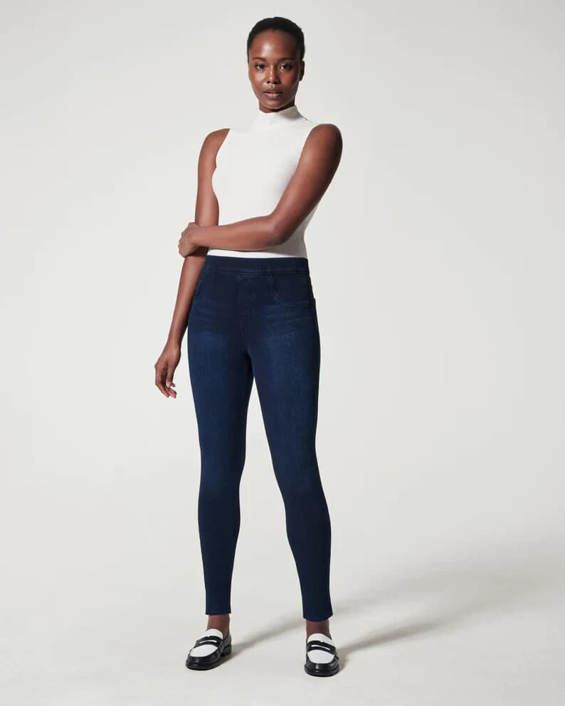 SPANX Jean-ish Ankle Legging Pull-On Back-Pocket Stretch Cotton Blend Blue Sz.M - Thumbnail 2