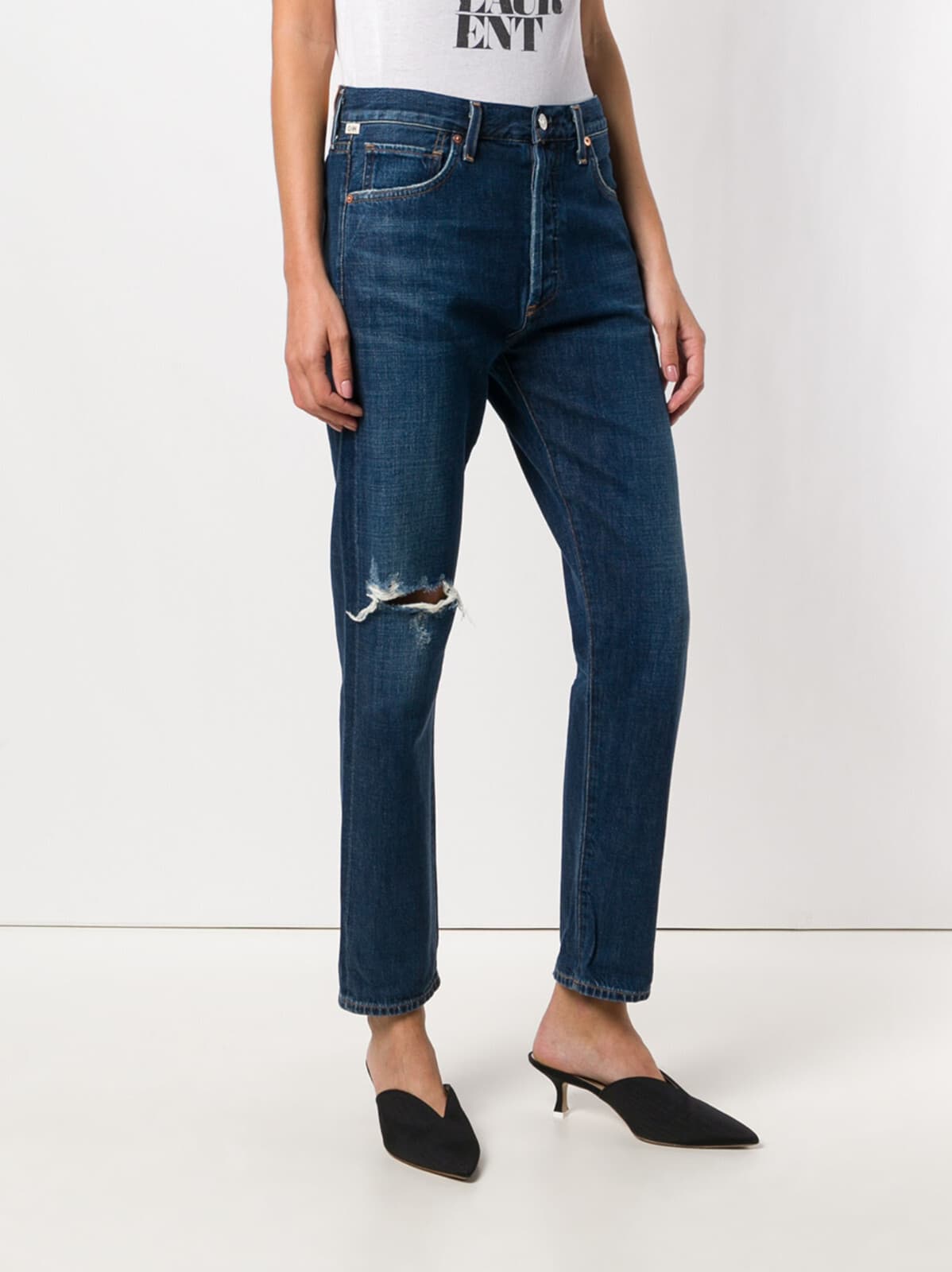Citizens of Humanity Emerson Slim Boyfriend Distressed Jean Buttonfly Blue Sz.23 - Thumbnail 4