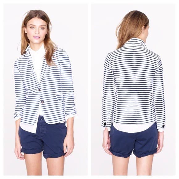 J.Crew Maritime Cotton Blend Knit Blazer Button Blue White Prep Stripe Sz.S - Thumbnail 2