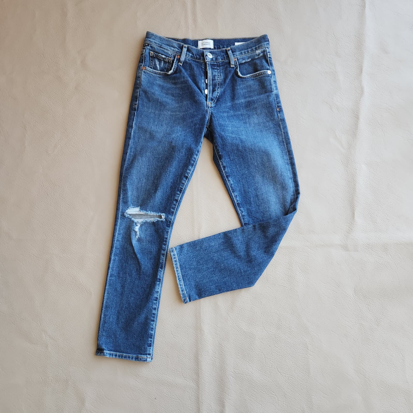 Citizens of Humanity Emerson Slim Boyfriend Distressed Jean Buttonfly Blue Sz.23 - Thumbnail 3