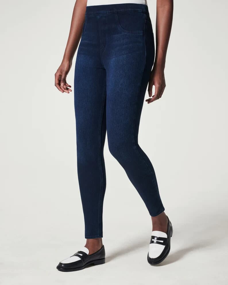 SPANX Jean-ish Ankle Legging Pull-On Back-Pocket Stretch Cotton Blend Blue Sz.M - Thumbnail 4