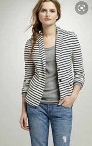 J.Crew Maritime Cotton Blend Knit Blazer Button Blue White Prep Stripe Sz.S - Thumbnail 4