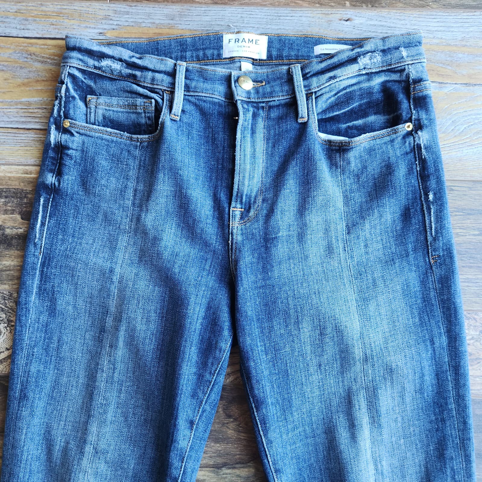 FRAME Le Nouveau Straight Slit- Raw Hem Jeans Zip Medium-Wash Blue Women's 29 - Thumbnail 4