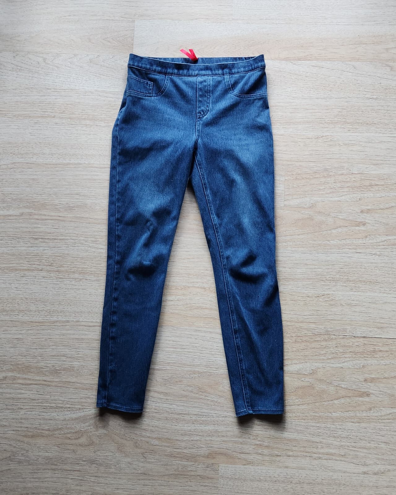 SPANX Jean-ish Ankle Legging Pull-On Back-Pocket Stretch Cotton Blend Blue Sz.M