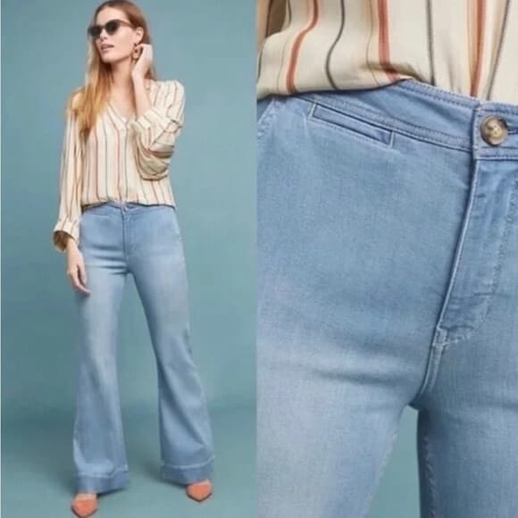 Pilcro and The Letterpress High Rise Bootcut Jeans Zip Pocket Light Blue Sz.27 - Thumbnail 2