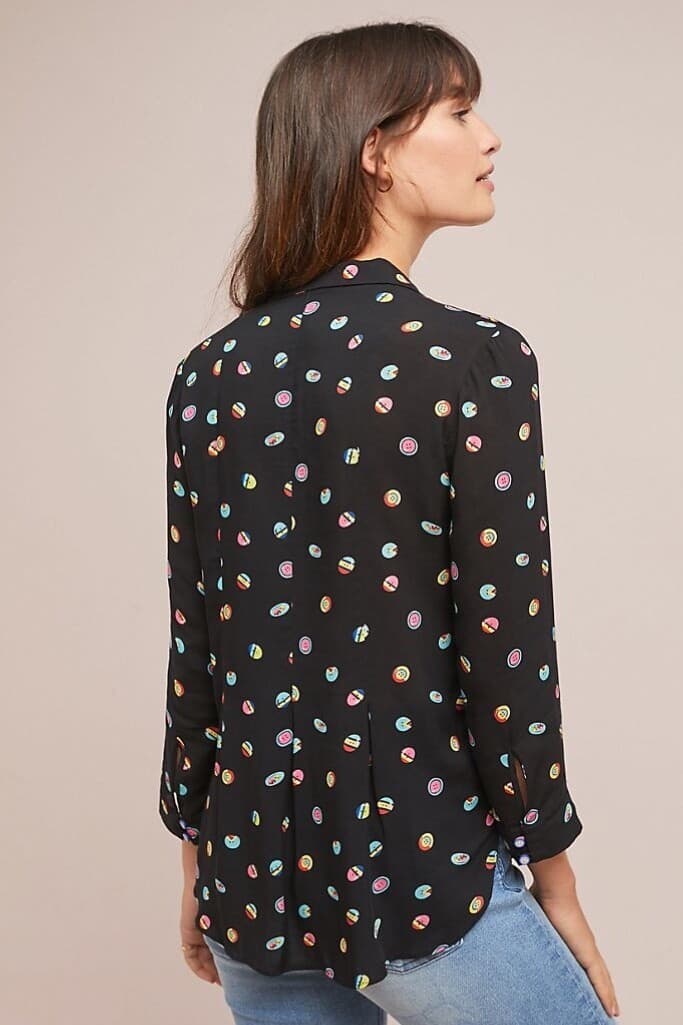 13 of 52 Conversations Anthropologie Button Printed Shirt 3/4 Sleeve Black Sz.0 - Thumbnail 8