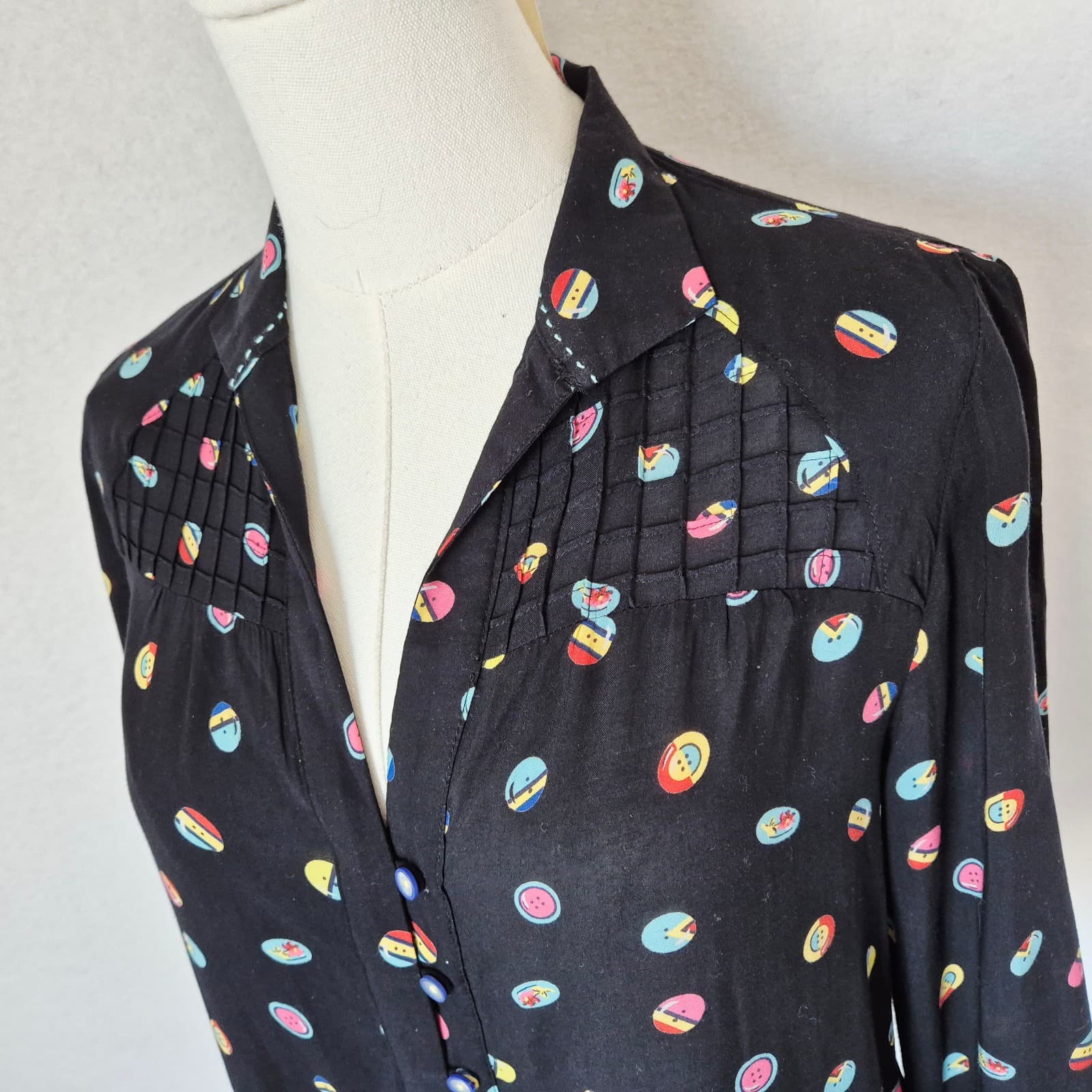 13 of 52 Conversations Anthropologie Button Printed Shirt 3/4 Sleeve Black Sz.0 - Thumbnail 5
