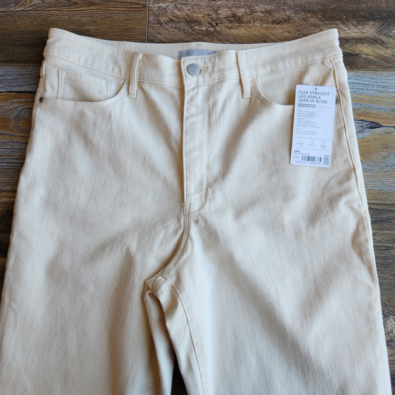 NWT Athleta $118 Flex Straight Leg Ankle Jean High Rise Pocket Cotton Bone 14-T - Thumbnail 5