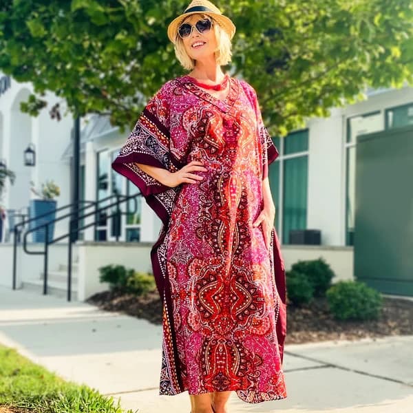 NWoT Winlar Floral Paisley Tribal Maxi Kaftan Caftan V-Neck Multicolor One Size - Thumbnail 2