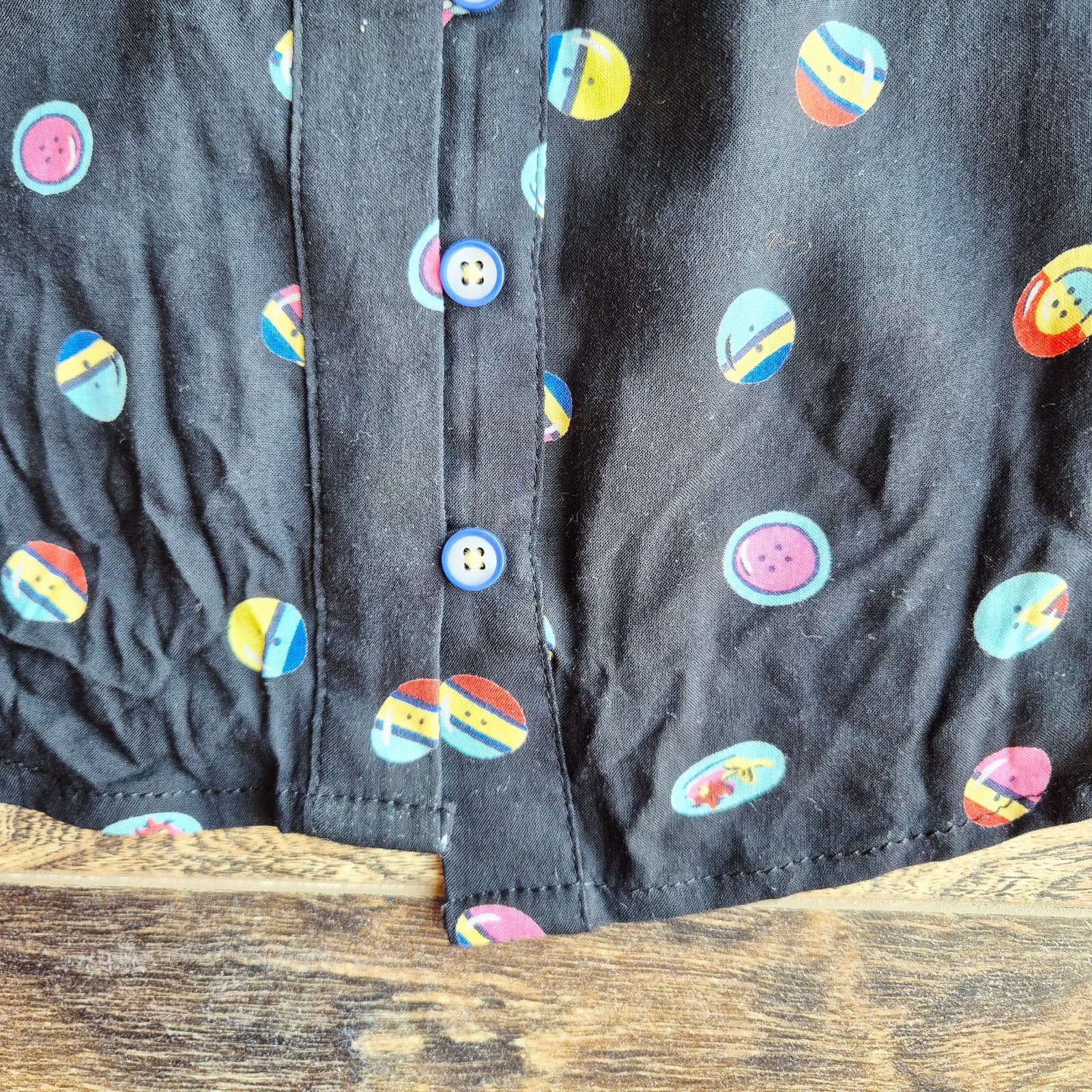 13 of 52 Conversations Anthropologie Button Printed Shirt 3/4 Sleeve Black Sz.0 - Thumbnail 10