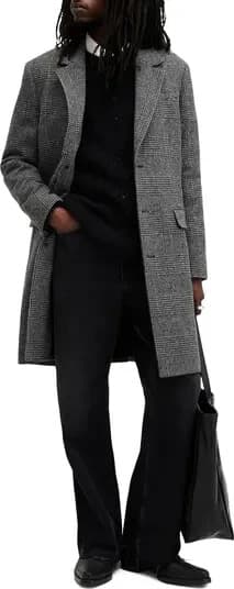 H&M Manteco Italian Wool Blend Hundstooth Check Long Coat Button Grey Men's 36R - Thumbnail 4