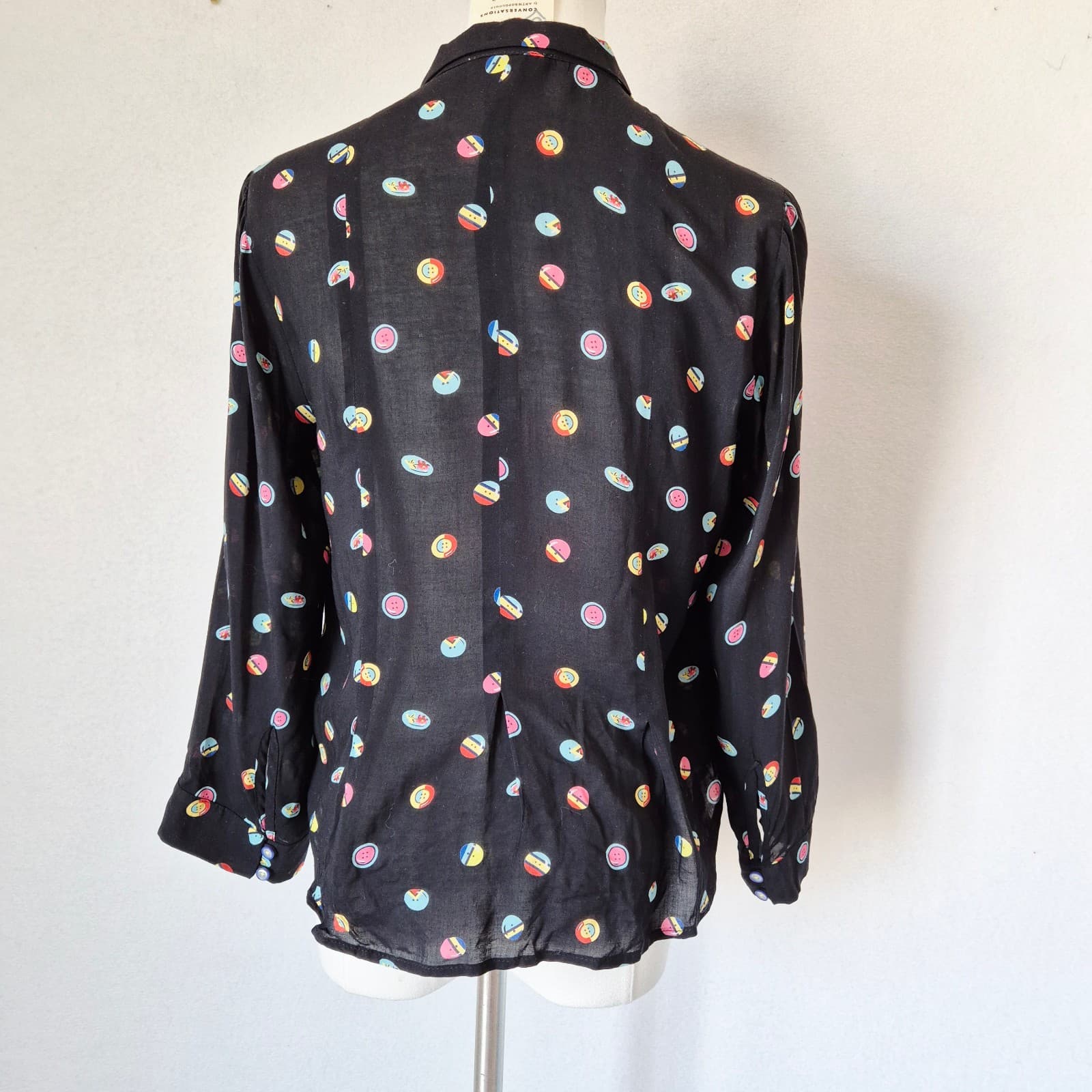 13 of 52 Conversations Anthropologie Button Printed Shirt 3/4 Sleeve Black Sz.0 - Thumbnail 7