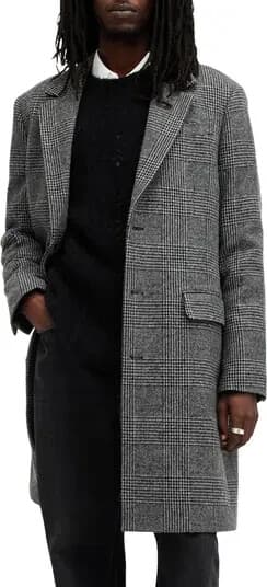 H&M Manteco Italian Wool Blend Hundstooth Check Long Coat Button Grey Men's 36R - Thumbnail 5