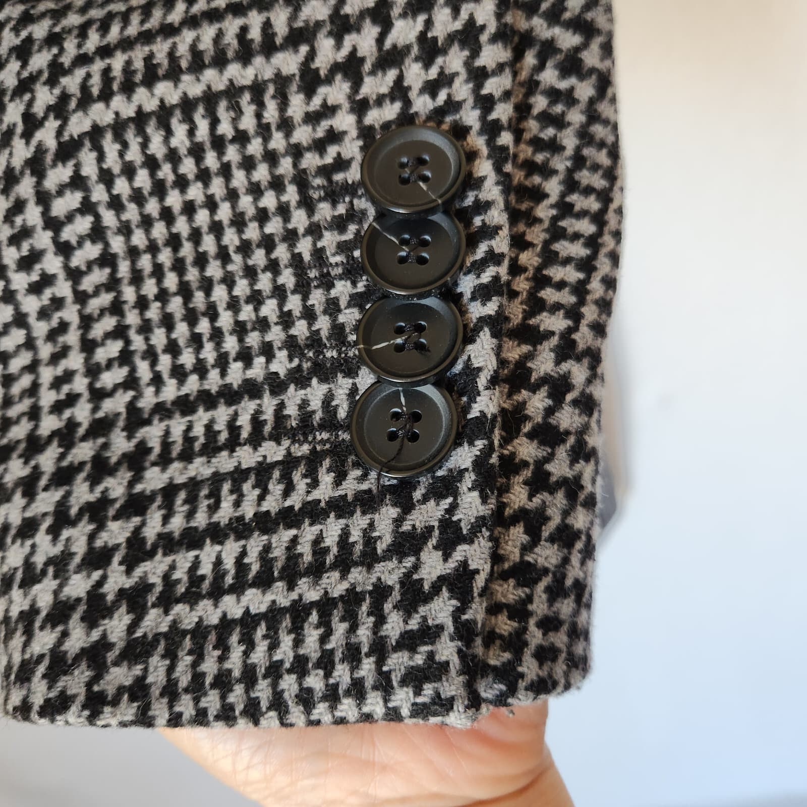 H&M Manteco Italian Wool Blend Hundstooth Check Long Coat Button Grey Men's 36R - Thumbnail 6