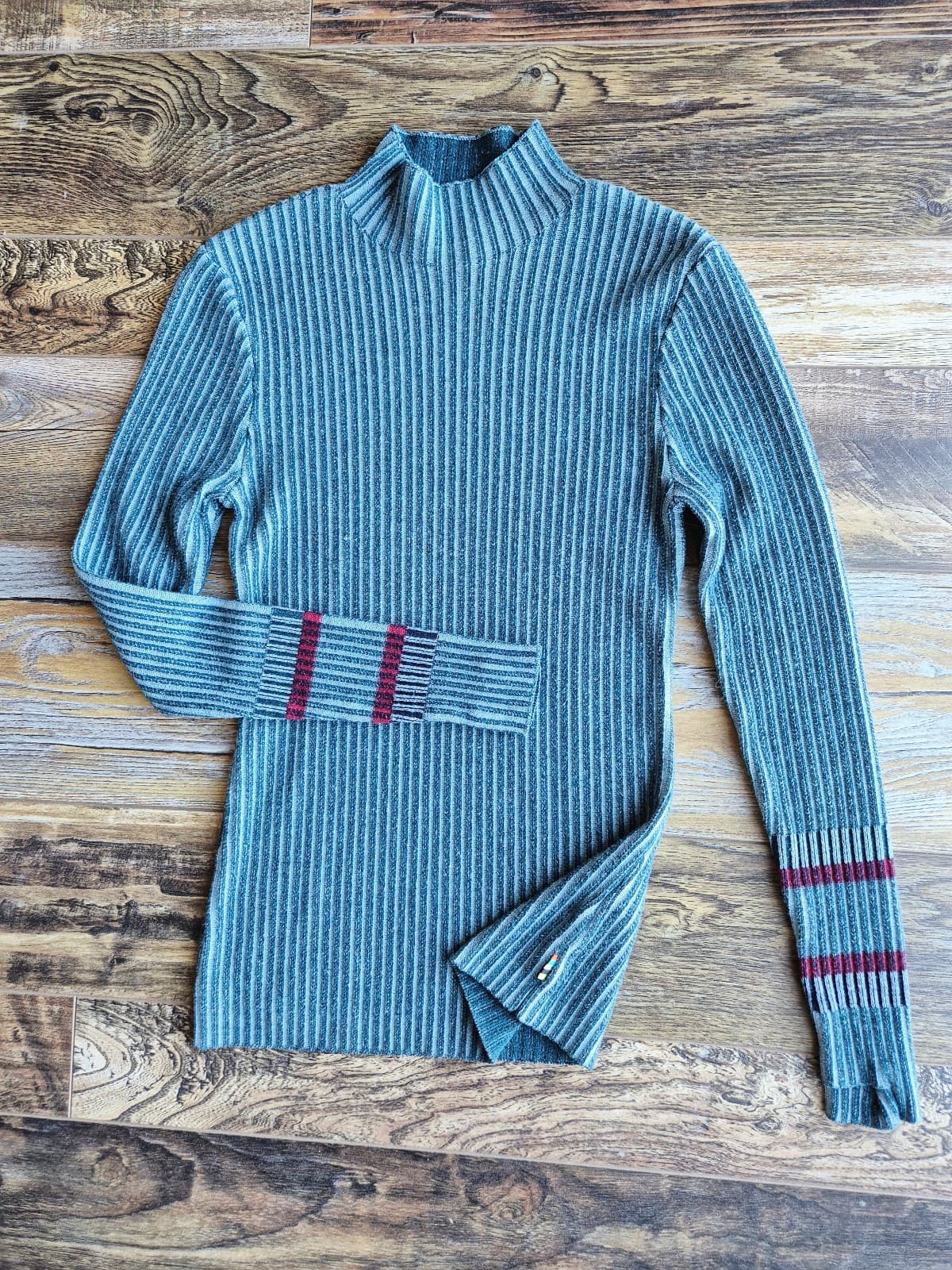 Smartwool Women's M Dacono Wool Blend Ribbed Knit Mock Neck Sweater Green Red - Thumbnail 3
