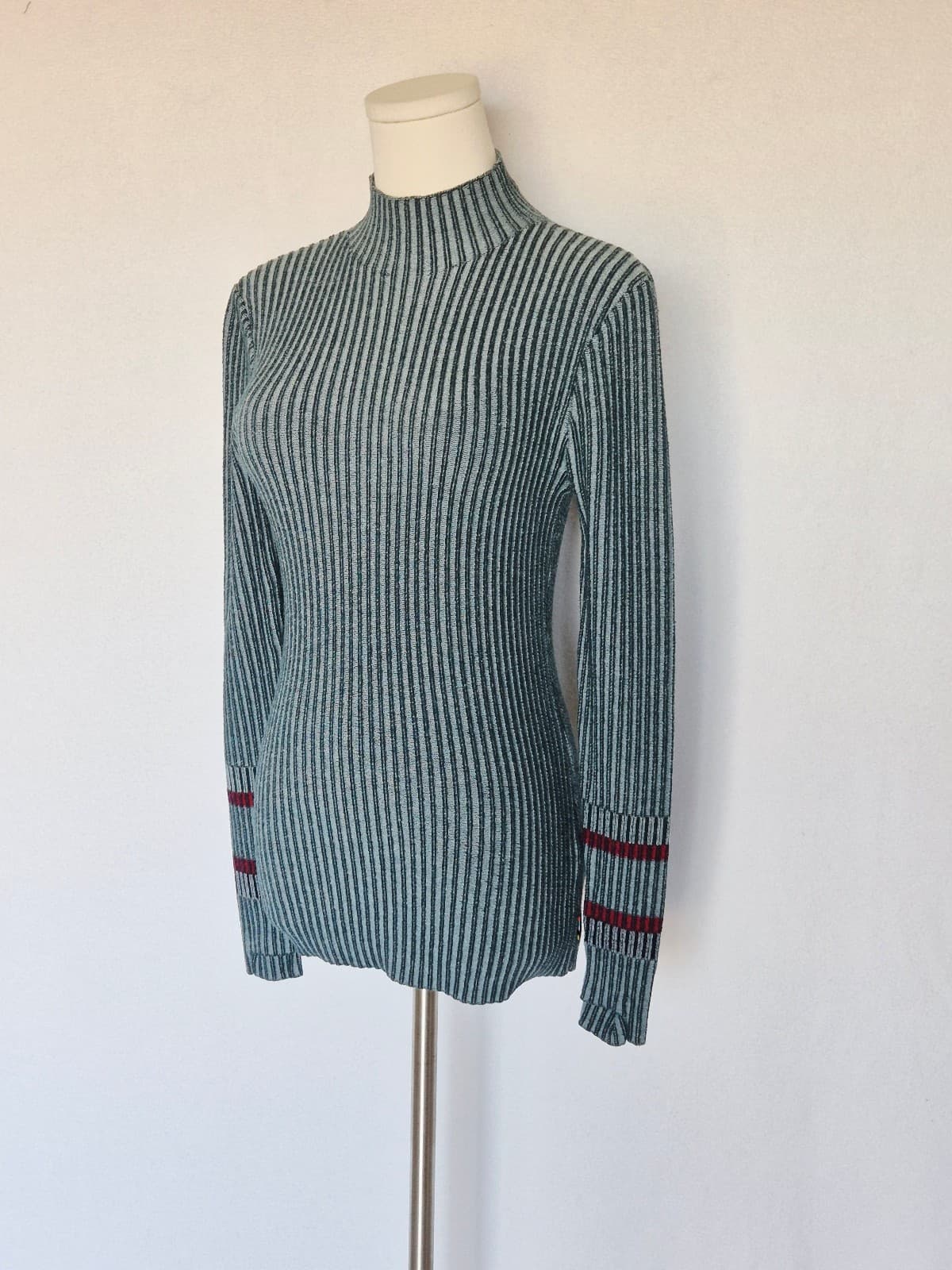 Smartwool Women's M Dacono Wool Blend Ribbed Knit Mock Neck Sweater Green Red - Thumbnail 2