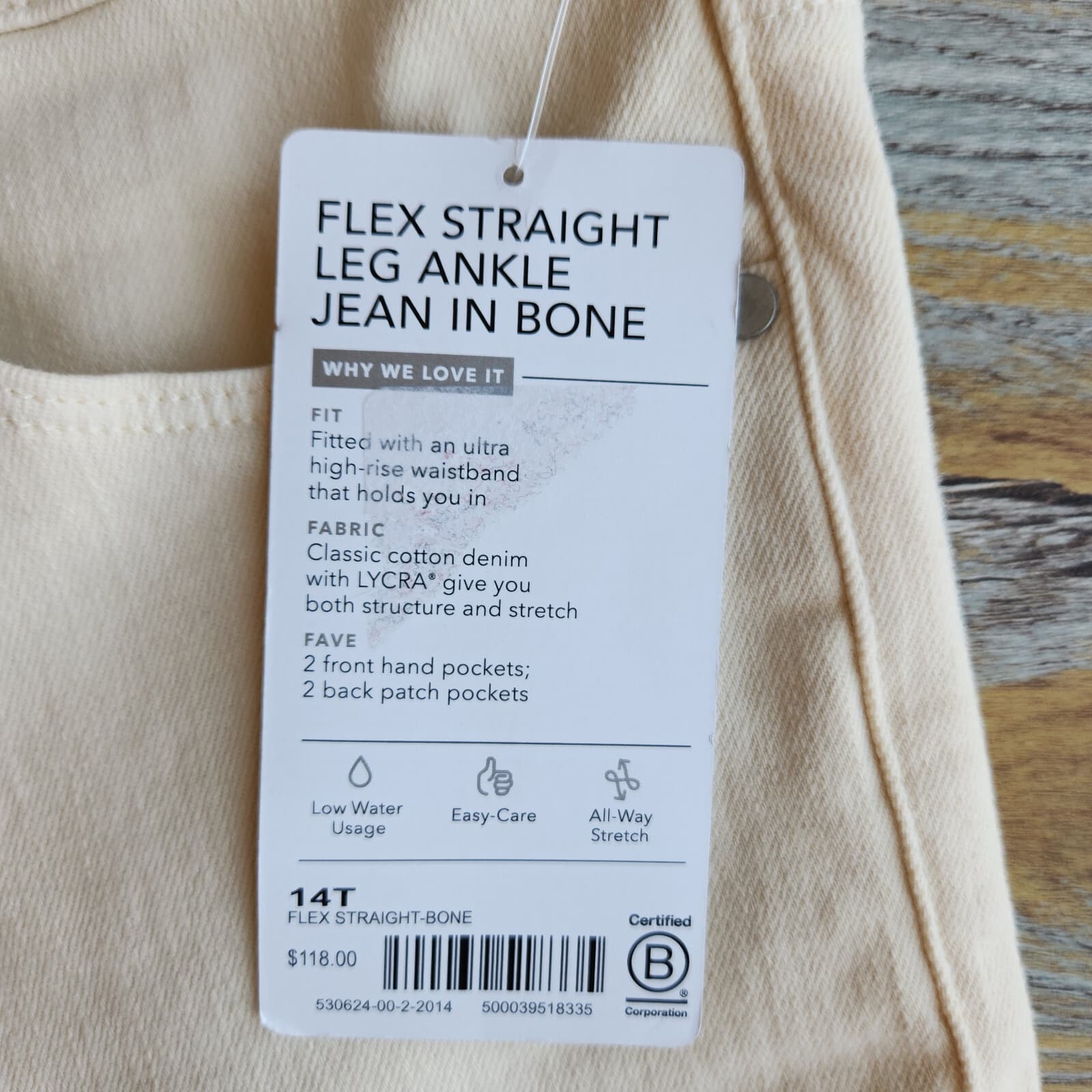 NWT Athleta $118 Flex Straight Leg Ankle Jean High Rise Pocket Cotton Bone 14-T - Thumbnail 9