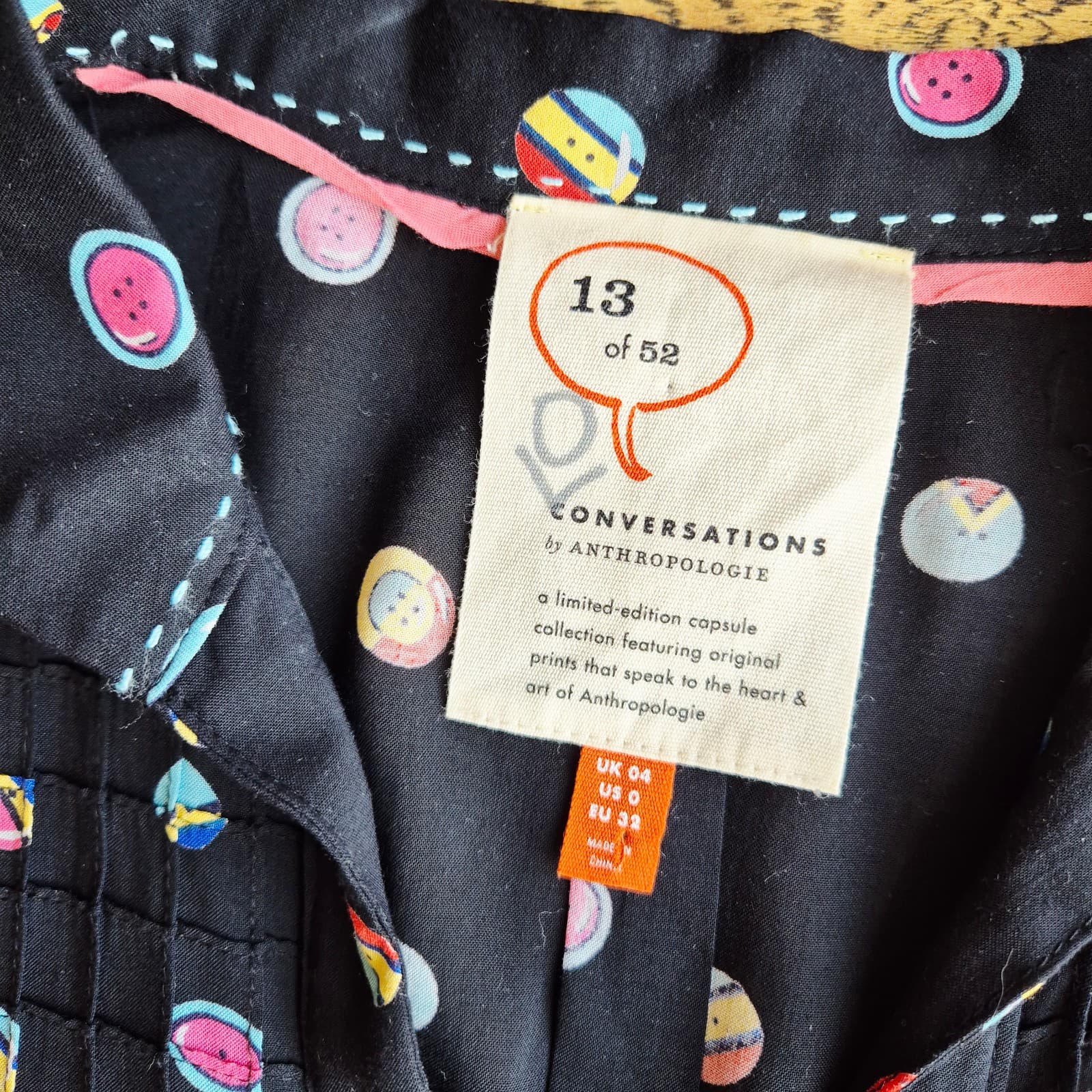 13 of 52 Conversations Anthropologie Button Printed Shirt 3/4 Sleeve Black Sz.0 - Thumbnail 9
