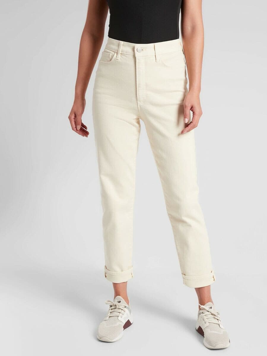 NWT Athleta $118 Flex Straight Leg Ankle Jean High Rise Pocket Cotton Bone 14-T - Thumbnail 3