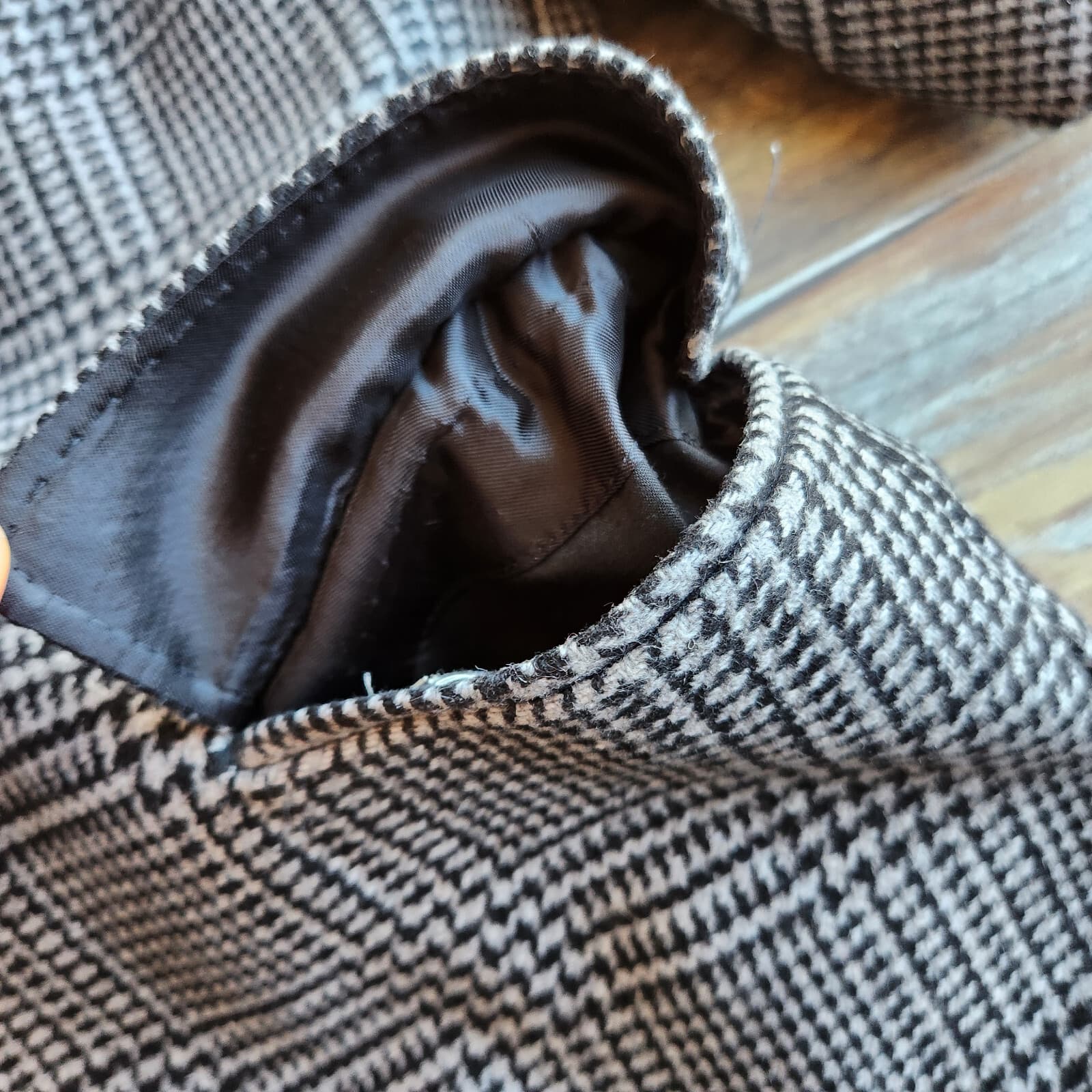 H&M Manteco Italian Wool Blend Hundstooth Check Long Coat Button Grey Men's 36R - Thumbnail 9