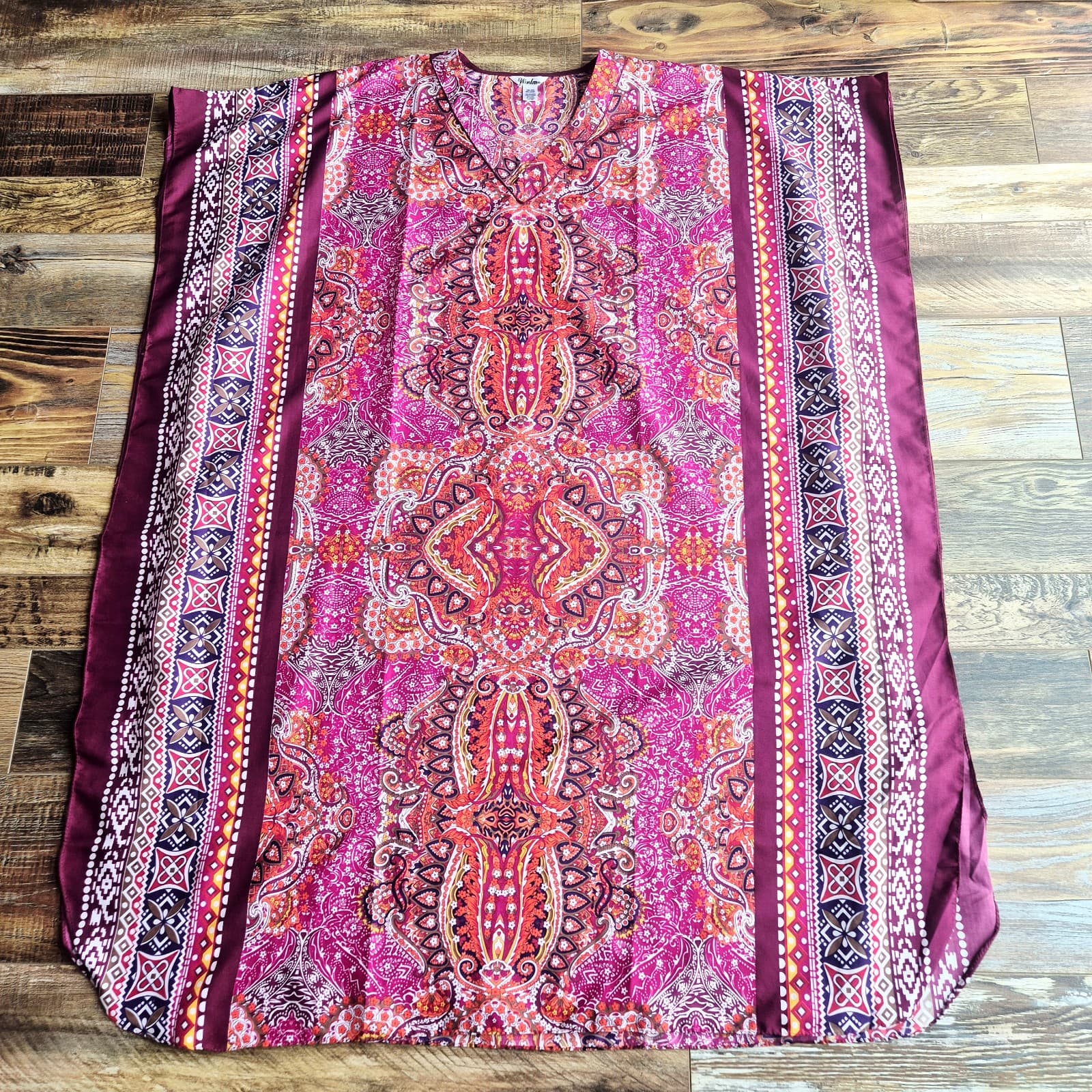 NWoT Winlar Floral Paisley Tribal Maxi Kaftan Caftan V-Neck Multicolor One Size - Thumbnail 6
