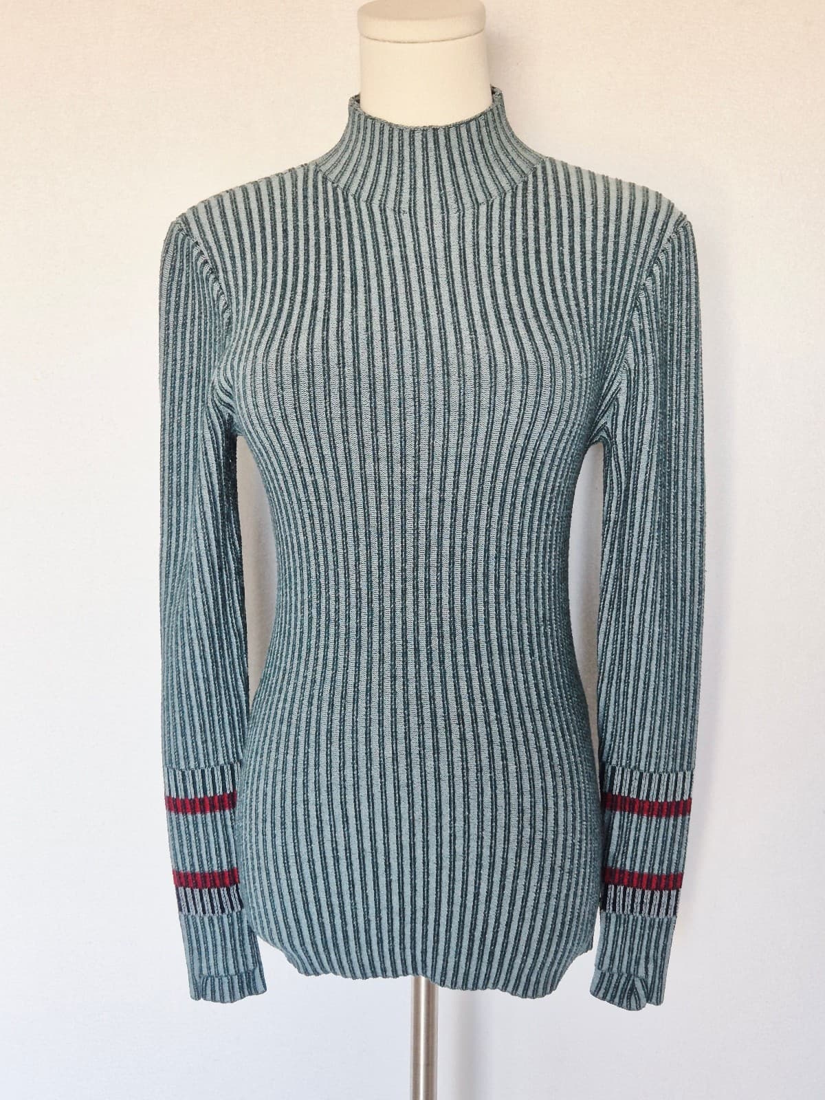 Smartwool Women's M Dacono Wool Blend Ribbed Knit Mock Neck Sweater Green Red