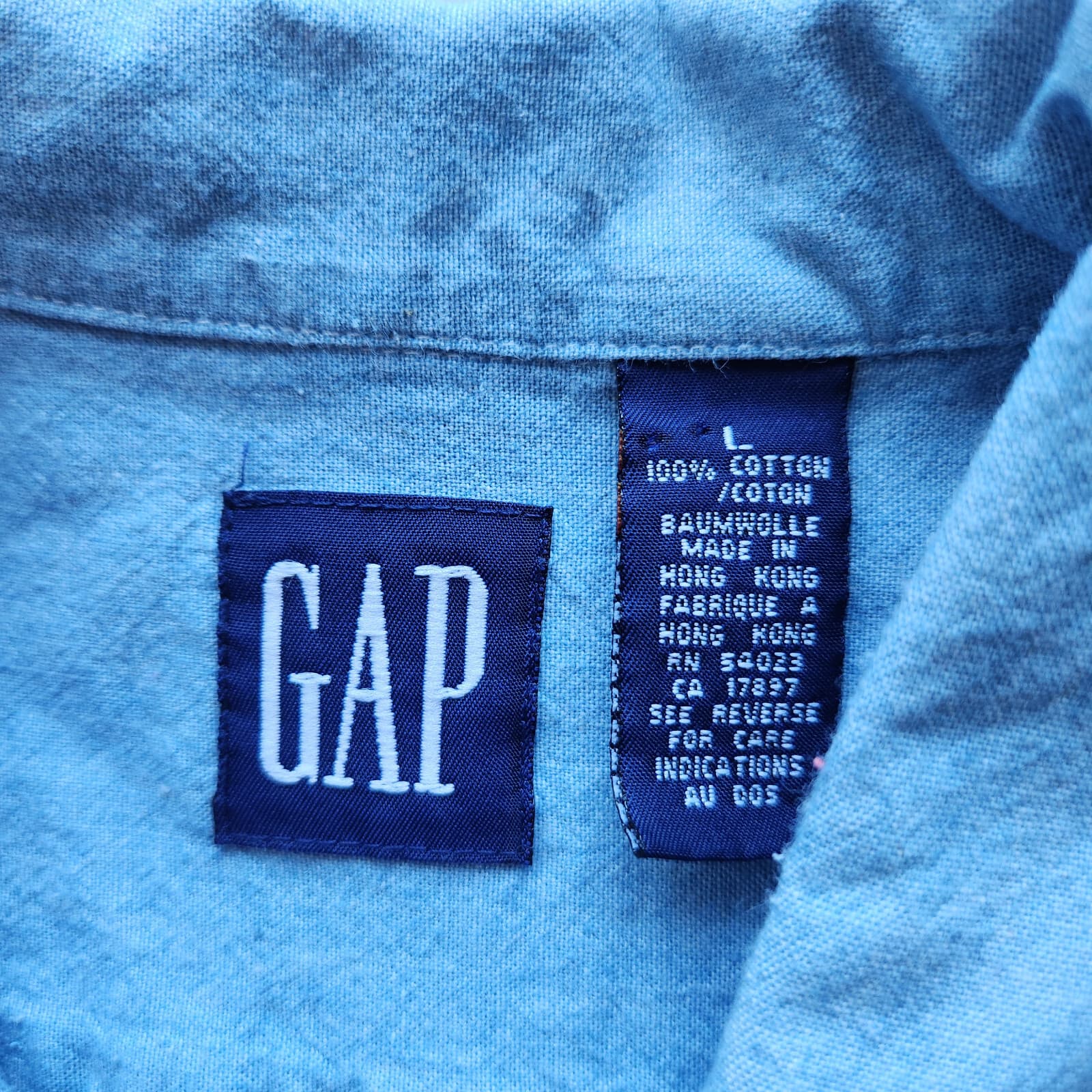Vintage'90s Gap Floral Embroidered Light Blue Denim Button-Down Shirt Women's L - Thumbnail 6