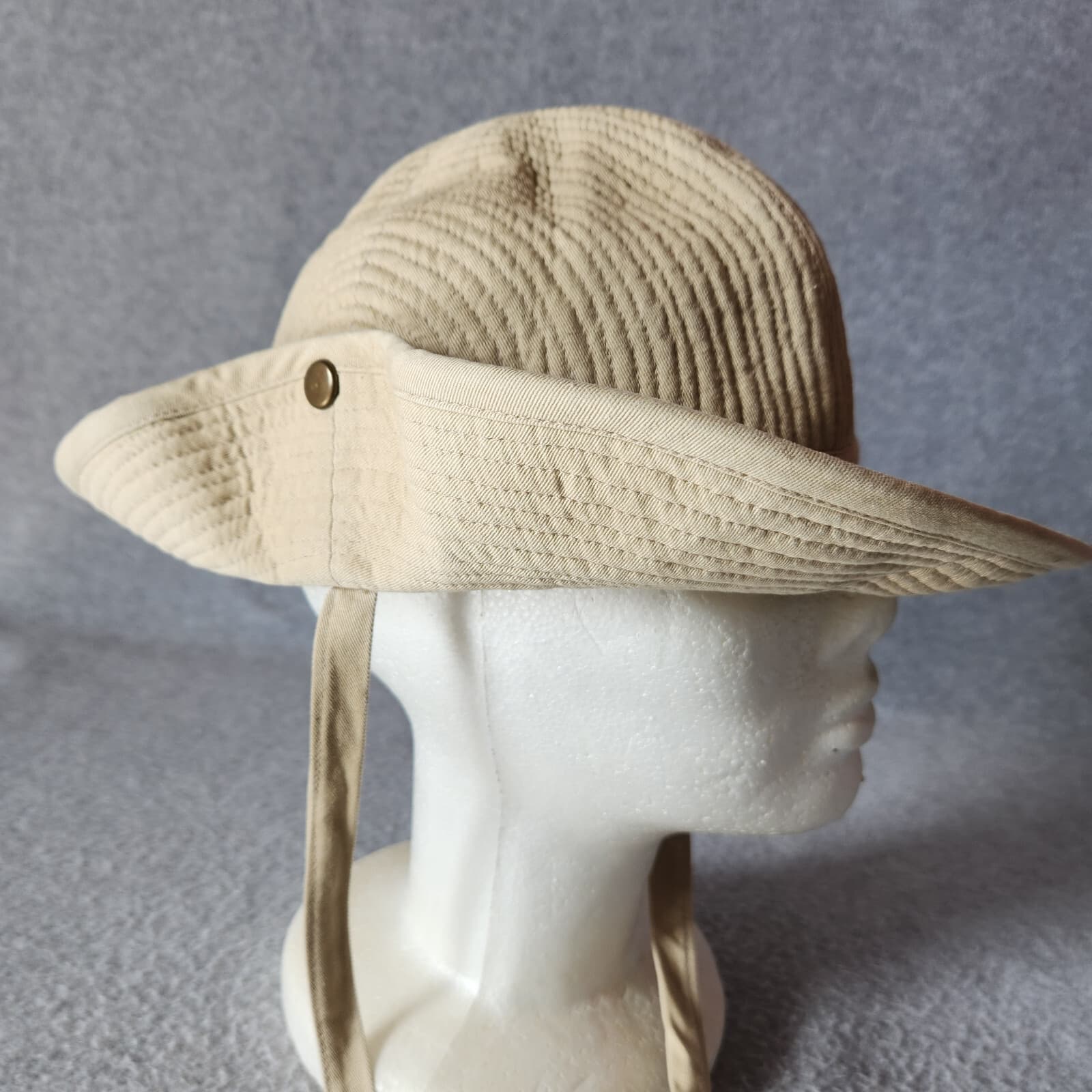 Vintage'80s Banana Republic French Army Bush Hat Water Repellent Side Snap Khaki - Thumbnail 2