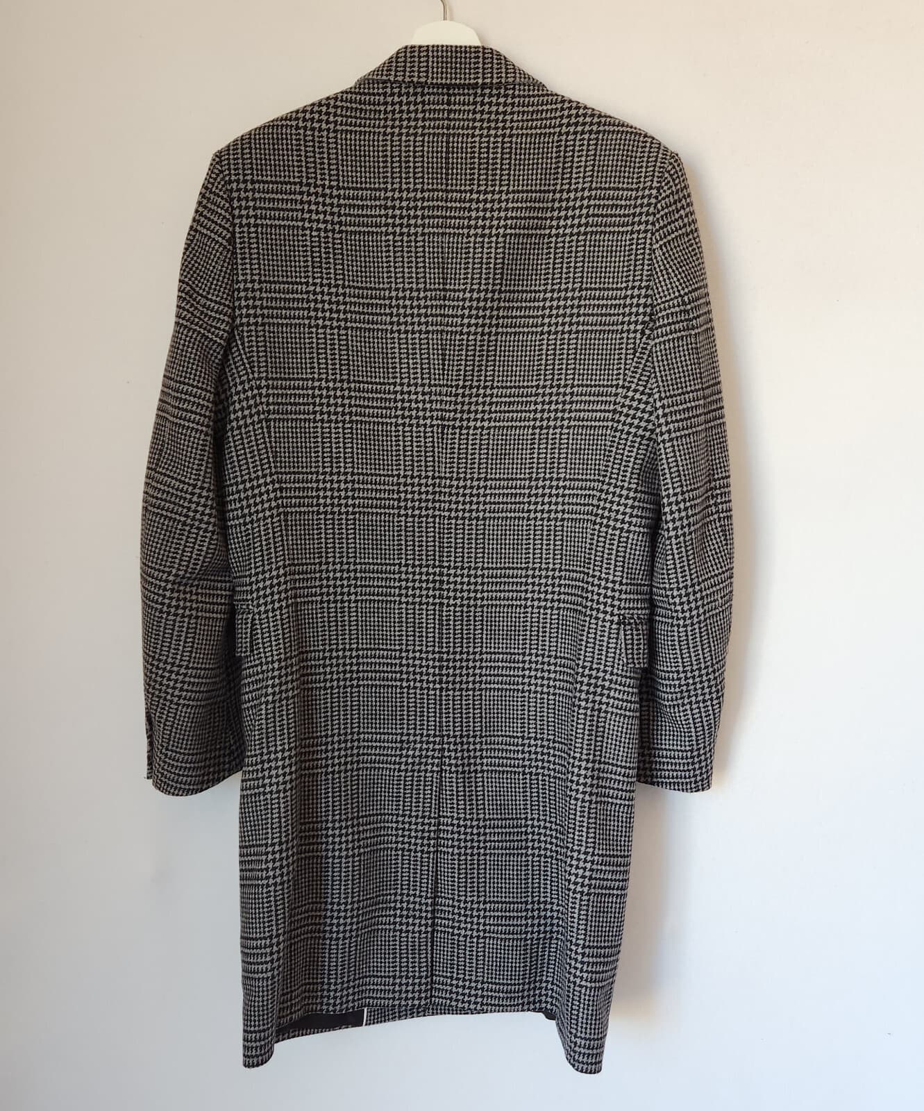 H&M Manteco Italian Wool Blend Hundstooth Check Long Coat Button Grey Men's 36R - Thumbnail 7