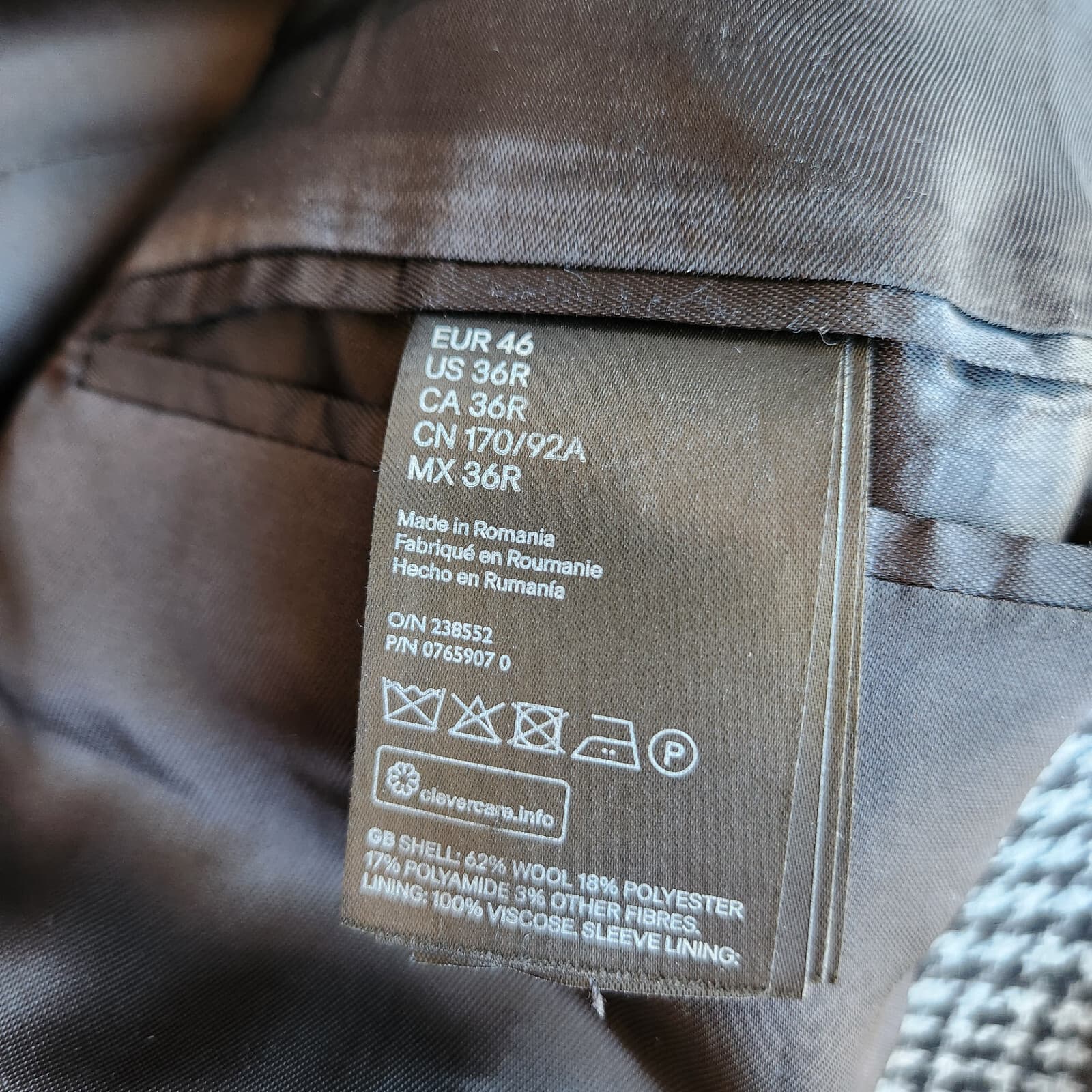 H&M Manteco Italian Wool Blend Hundstooth Check Long Coat Button Grey Men's 36R - Thumbnail 11