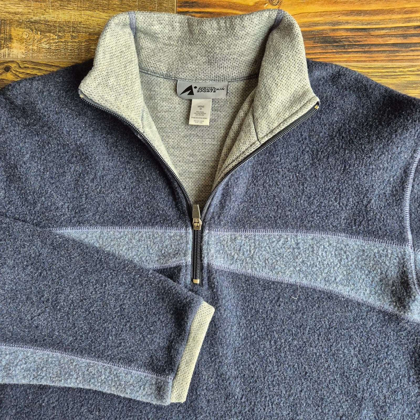 Vintage Eastern Mountain Sports Wool Blend Fleece 1/4 Zip Sweater Blue Men's M - Thumbnail 2