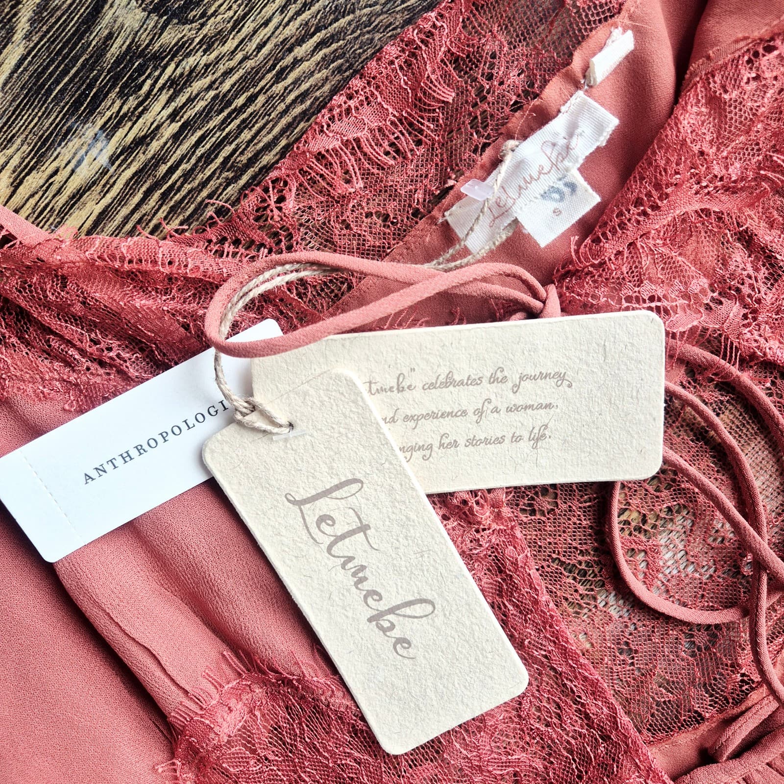 NEW Let Me Be Anthropologie Lace Trim Sleeveless Cutout Maxi Slip Dress Red Sz.S - Thumbnail 15