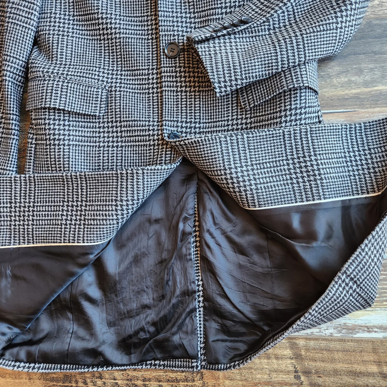 H&M Manteco Italian Wool Blend Hundstooth Check Long Coat Button Grey Men's 36R - Thumbnail 8