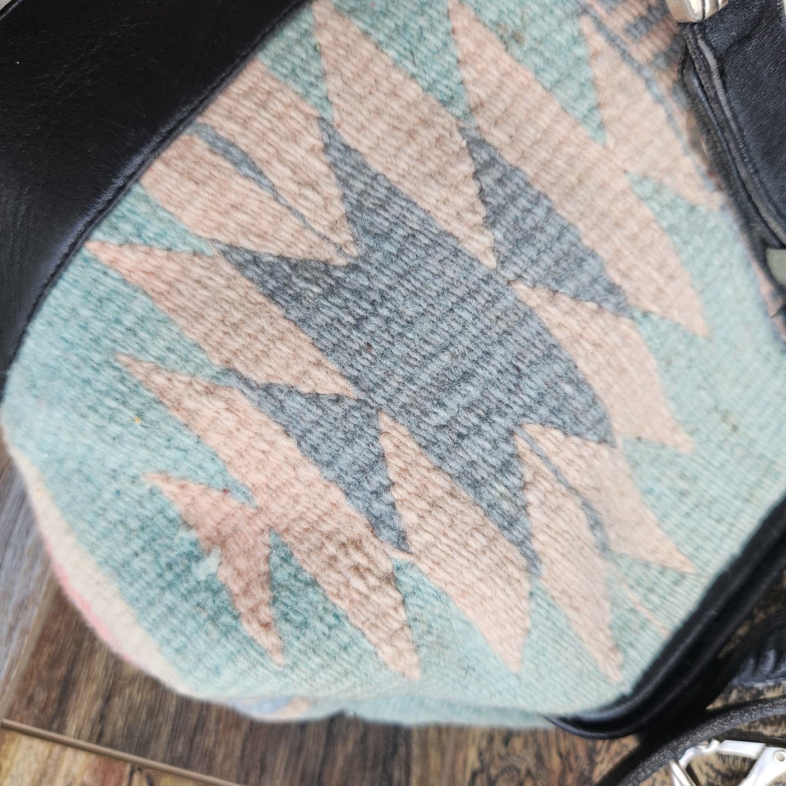 Vintage Mexican Handcraft Leather Woven-Wool Carpet Southwest Satchel Handbag - Thumbnail 8