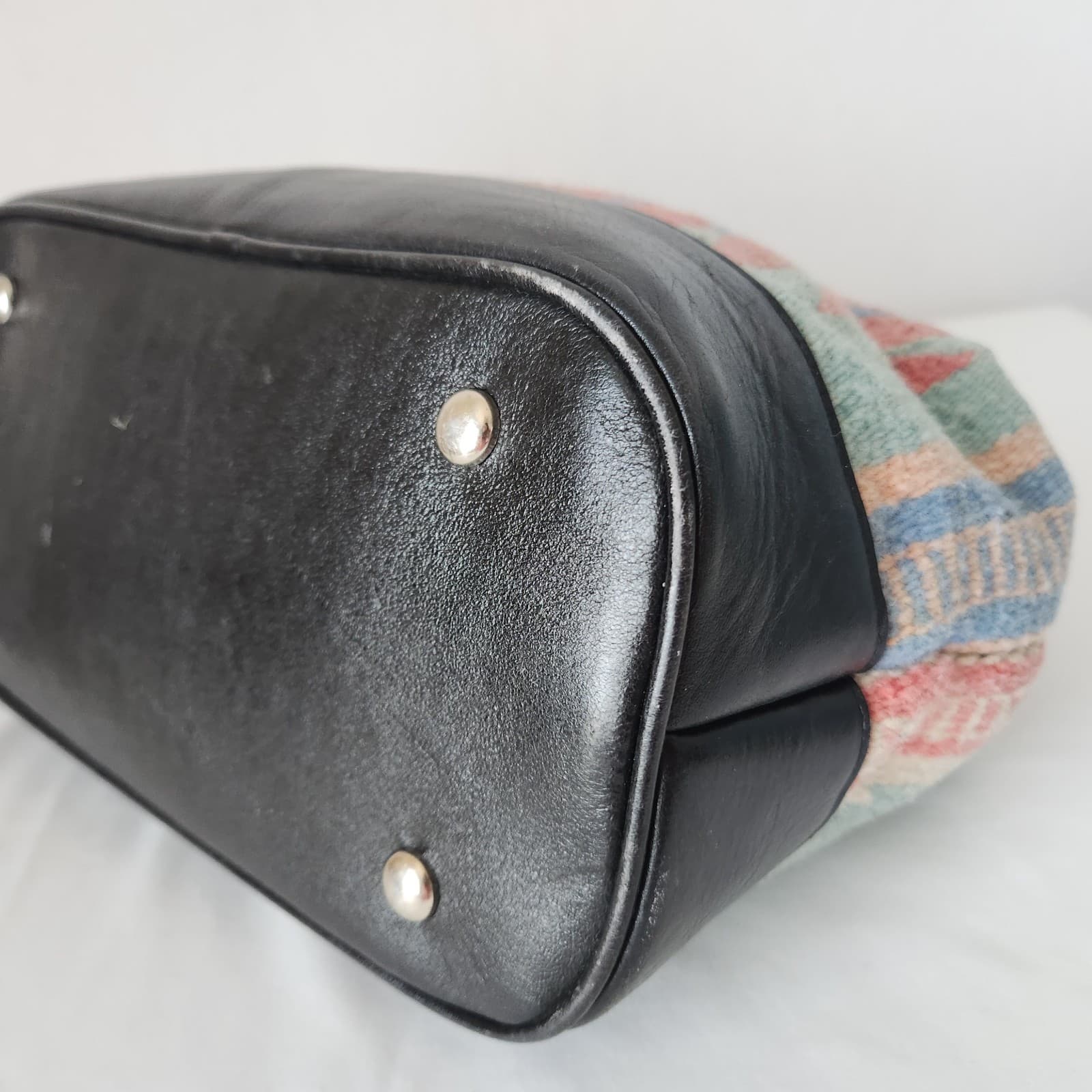 Vintage Mexican Handcraft Leather Woven-Wool Carpet Southwest Satchel Handbag - Thumbnail 12