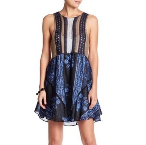 Free People Katies Crochet Mini Dress Sleeveless Scoop Neck Lined Blue Women's L - Thumbnail 2