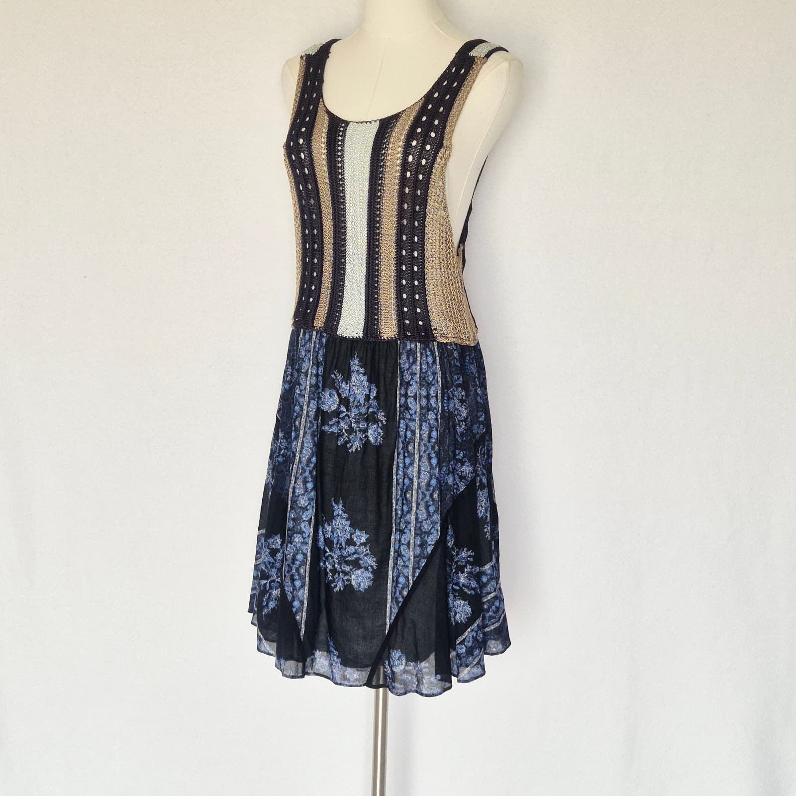 Free People Katies Crochet Mini Dress Sleeveless Scoop Neck Lined Blue Women's L - Thumbnail 3