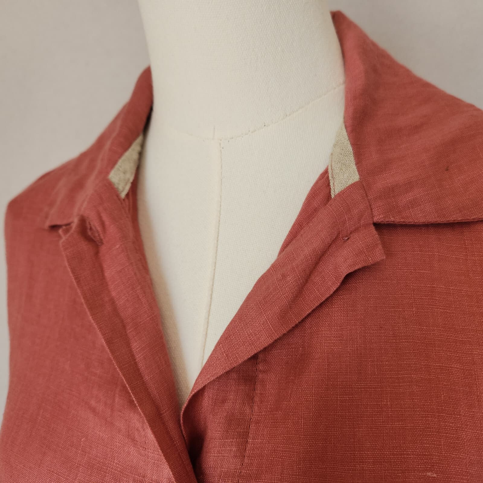 Go Lightly Alexandra Shirt 100% Linen Lagenlook Button 3/4 Sleeve Coral One Size - Thumbnail 4