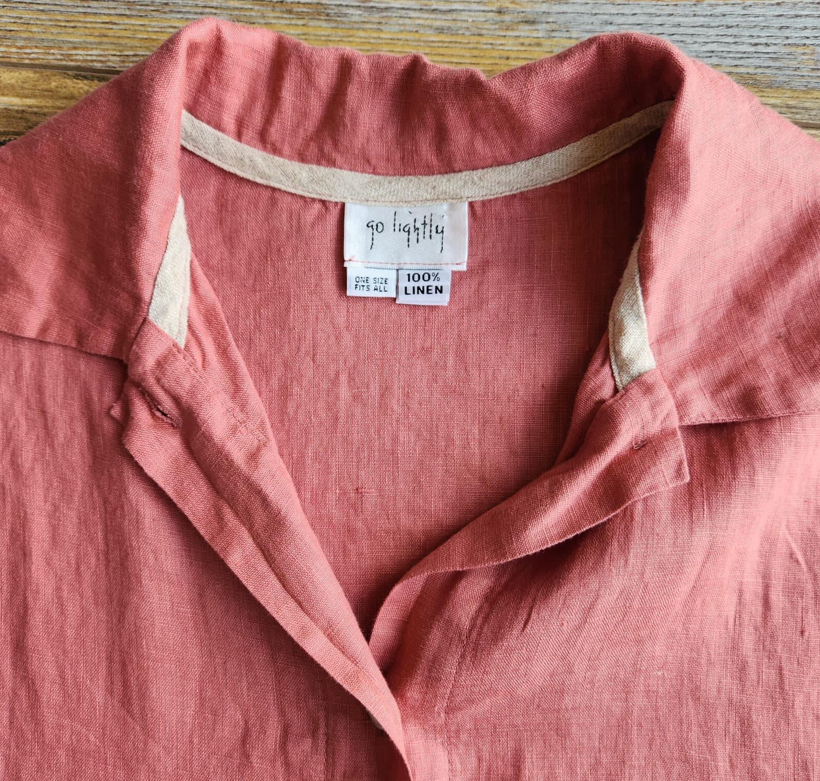Go Lightly Alexandra Shirt 100% Linen Lagenlook Button 3/4 Sleeve Coral One Size - Thumbnail 10