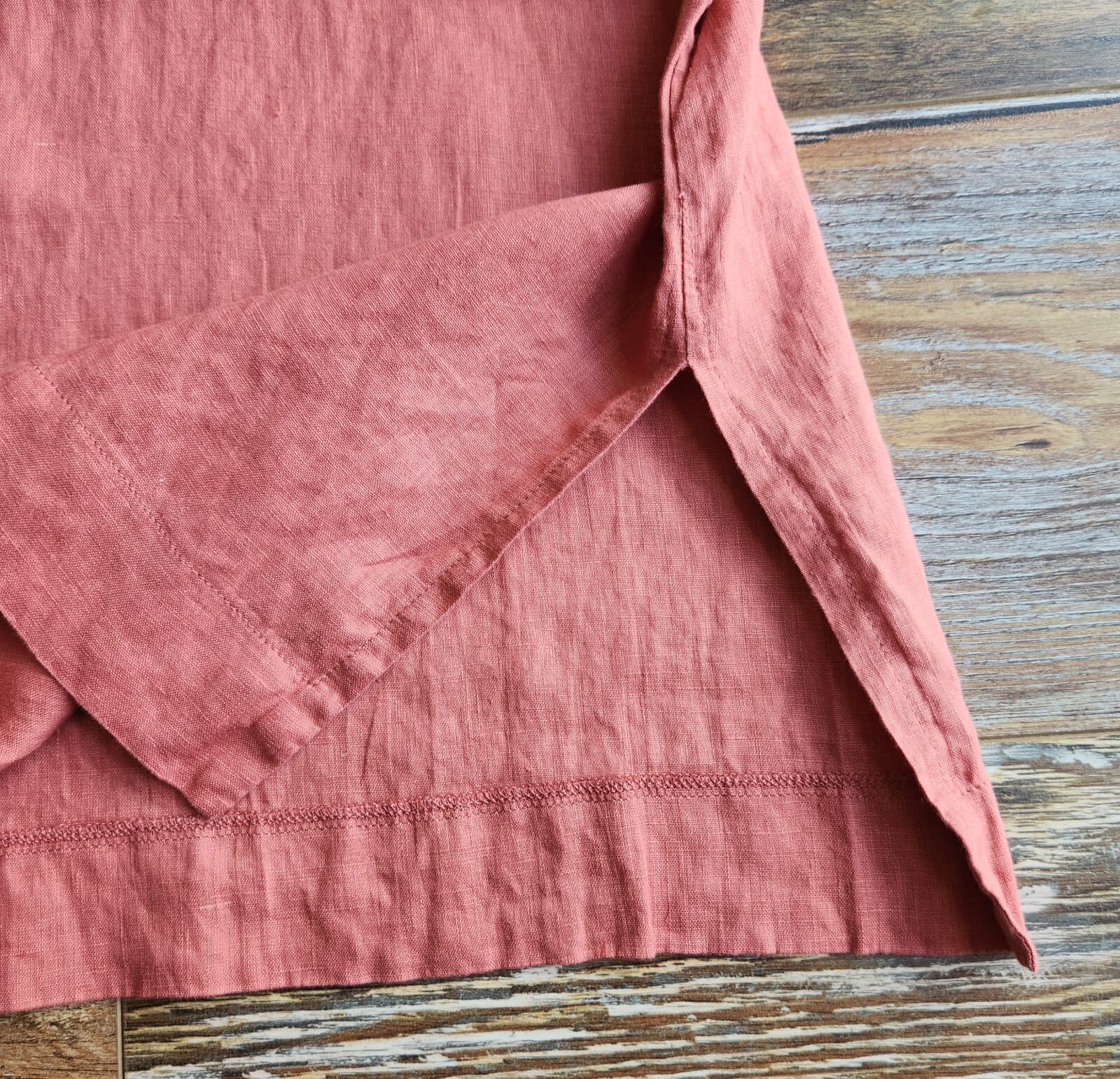 Go Lightly Alexandra Shirt 100% Linen Lagenlook Button 3/4 Sleeve Coral One Size - Thumbnail 8