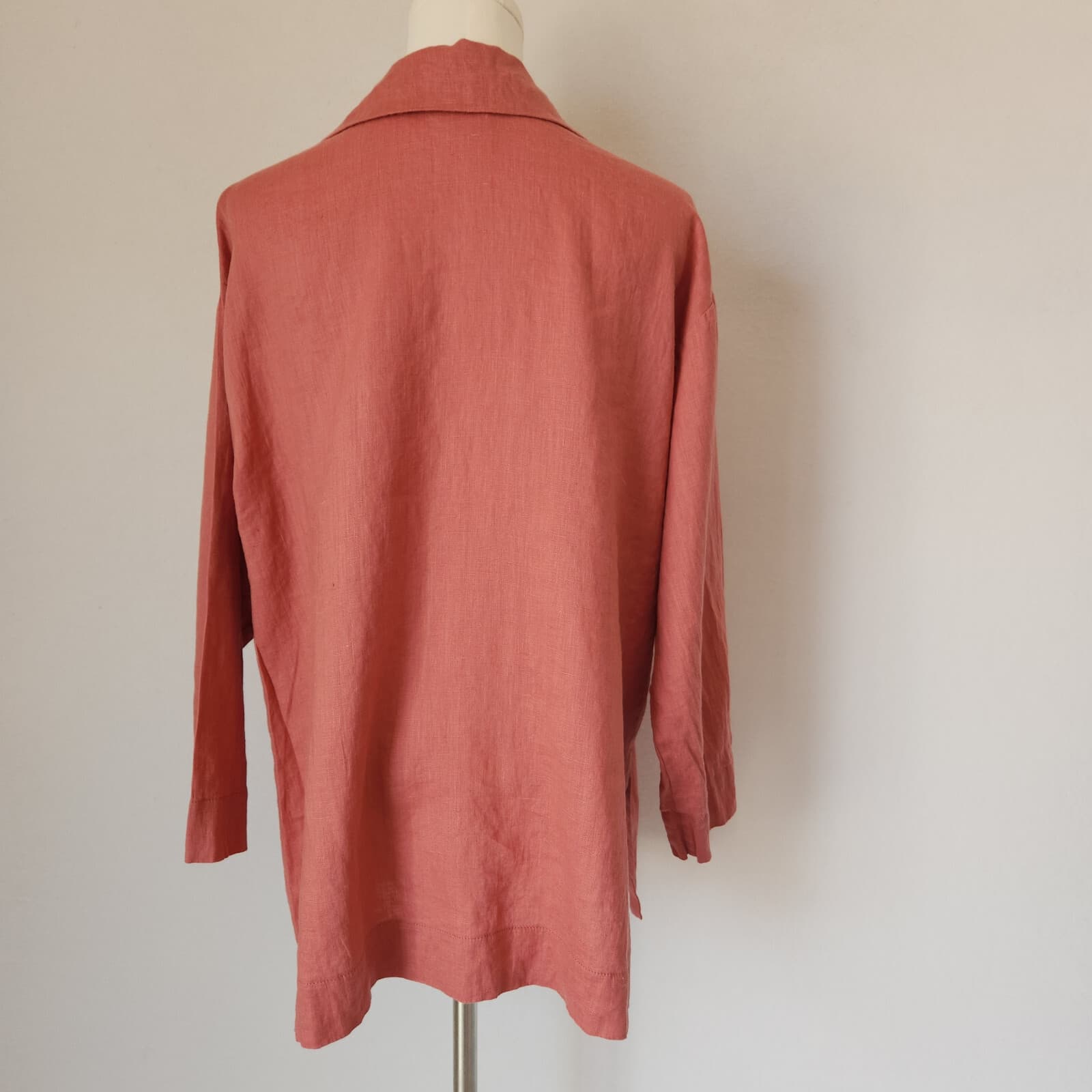 Go Lightly Alexandra Shirt 100% Linen Lagenlook Button 3/4 Sleeve Coral One Size - Thumbnail 6