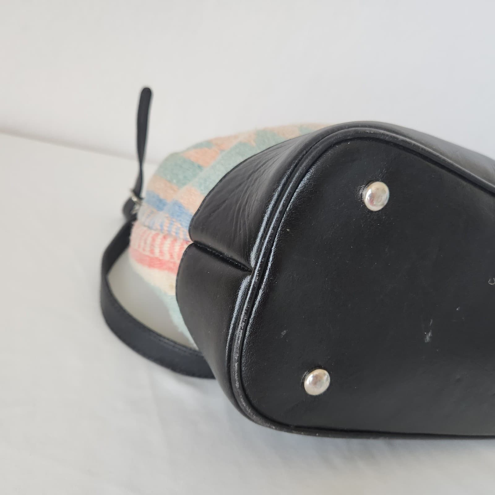 Vintage Mexican Handcraft Leather Woven-Wool Carpet Southwest Satchel Handbag - Thumbnail 11